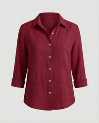 Damen Leinenbluse Blumenprint - Weinrot