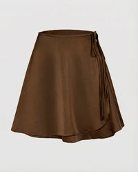 Kathrin | Damen Satin Wickelrock Bindeschleife – Satin Rock Wickel Elegant 2026 - Braun