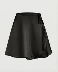 Kathrin | Damen Satin Wickelrock Bindeschleife – Satin Rock Wickel Elegant 2026 - Schwarz