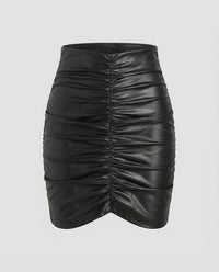 Martina | Damen Wetlook Minirock Raffung – Glanz Mini Rock Raffung Abend 2026 - Schwarz