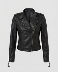 Petra | Damen Kunstleder Bikerjacke Reißverschlussärmel – Kunstleder Biker 2026 - Schwarz