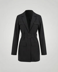 Vera | Damen Blazer Mantel Quadratgürtel – Blazer Mantel Gürtel Elegant 2026 - Schwarz