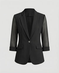 Agnes | Damen Blazer Organza Ärmel – Blazer Transparente Ärmel Elegant 2026 - Schwarz
