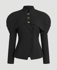 Elfriede | Damen Designer Blazer Schultercape – Cape Blazer Exklusiv Elegant 2026 - Schwarz