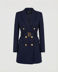 Gertrude | Damen Doppelreiher Mantelblazer Logoschließe – Mantel Blazer Logo 2026 - Marineblau