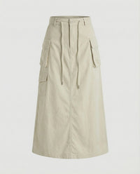 Damen Militärische Große Klappentaschen MischgewNord Taschene Cargo-Maxirock - Beige