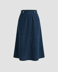 Damen Cordrock mit Knopfdetails - Pfauenblau