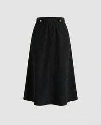 Damen Cordrock mit Knopfdetails - Schwarz