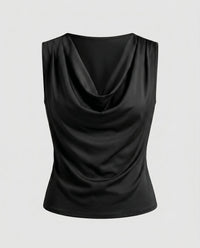 Damen ärmelloses Cowl-Neck Oberteil - Schwarz