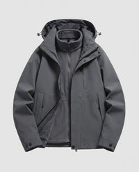 Unisex wasserdichte Softshell-Allwetterjacke mit herausnehmbarer Fleece-Innenjacke und Kapuze - Dunkelgrau