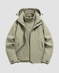 Unisex wasserdichte Softshell-Allwetterjacke mit herausnehmbarer Fleece-Innenjacke und Kapuze - Elfenbein Weiß