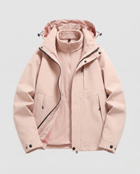 Unisex wasserdichte Softshell-Allwetterjacke mit herausnehmbarer Fleece-Innenjacke und Kapuze - Rosa