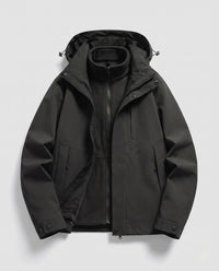 Unisex wasserdichte Softshell-Allwetterjacke mit herausnehmbarer Fleece-Innenjacke und Kapuze - Schwarz