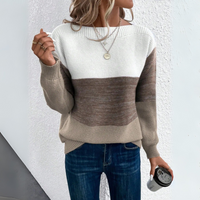 Freya | Colourblock U-Boot Pullover - Braun