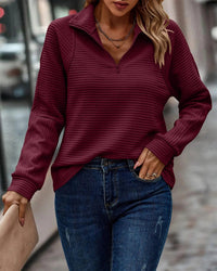 Romy | Stehkragen Troyer Pullover - Dunkelrot