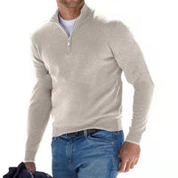 Herren Half Zip Langarm Pullover - Beige