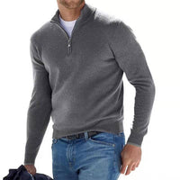 Herren Half Zip Langarm Pullover - Grau