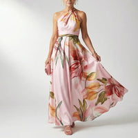 Jessica | Damen Bedrucktes Neckholder Abendkleid - Rosa