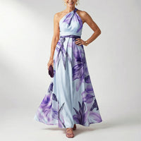 Jessica | Damen Bedrucktes Neckholder Abendkleid - Lila