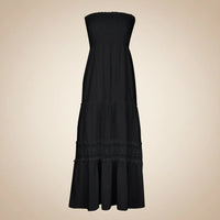 Damen Sommerkleid Rüschen Tubenform Langes Freizeitkleid - Schwarz