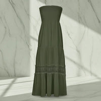 Damen Sommerkleid Rüschen Tubenform Langes Freizeitkleid - Grün