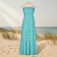 Damen Sommerkleid Rüschen Tubenform Langes Freizeitkleid - Mintgrün