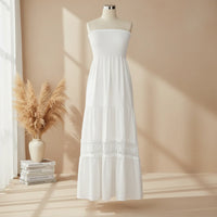 Damen Sommerkleid Rüschen Tubenform Langes Freizeitkleid - Weiß