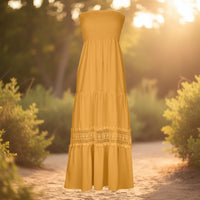 Damen Sommerkleid Rüschen Tubenform Langes Freizeitkleid - Gelb