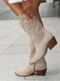 Wynona | Schicke Cowboy Stiefel mit Reißverschluss - Khaki