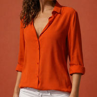 Satin Damenbluse mit Kragen und Knopfleiste | Danira - Rot