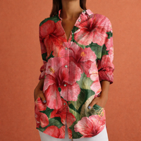 Bedruckte Damenbluse mit klassischem Kragen und Knopfverschluss | Yvonne - Rosa