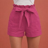 Leinen Damen Shorts mit hoher Taille und Schleifenbund | Zoë - Rosa