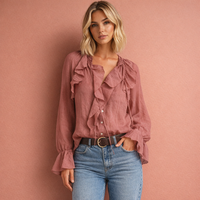 Transparente Volantbluse für Damen mit Statementärmeln | Danique - Rosa