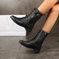 Katharina | Damen Schnürverschluss Leder Stiefel - Schwarz