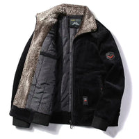 Herren Bomberjacke mit Plüschkragen und Taschen - Schwarz