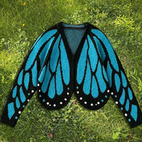Cardigan Farfallia™ aus strukturiertem Strick mit Schmetterlingsflügel-inspiriertem Design - Blau