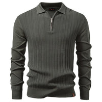 Lukas | Luxuriöses Herren-Polo mit Reißverschluss modern - GrauGrün