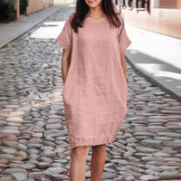 Alissea™-Kleid aus Baumwollleinen mit Weitem Schnitt - Pink