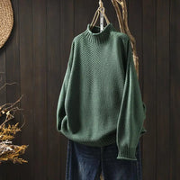 Barbara | Damen Oversized Hohem Kragen Pullover - Grün