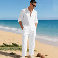 Luca™ Baumwoll-Leinen-Set mit Button-Down-Hemd - Weiß