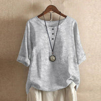 Damen Vintage Bedruckt Kurzarm Bluse - Hellgrau
