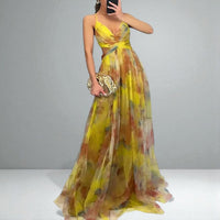 Juliette | Damen Aquarell Maxikleid – Traumhaftes Aquarell Maxi Kleid - Yellow