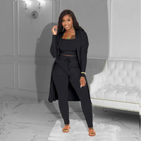 Velmira™-Set mit Kurz Geschnittenem Oberteil, eng Anliegender Hose und Locker Fallendem Cardigan - Schwarz