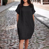 Alissea™-Kleid aus Baumwollleinen mit Weitem Schnitt - Schwarz