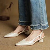 Lara | Damen Casual Leder Absatzschuhe - Beige