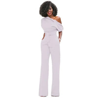 Greta | Jumpsuit mit Schrägem Kragen und Weiten Beinen - Weiß