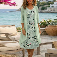 Lorenza™ Set Mit Geblümtem Kleid Und Leichter Strickjacke - Grün