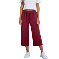 Lisia™ Pantacourt-Hose Aus Baumwoll-Leinen Mit Elastischem Bund Und Verstellbarem Kordelzug - Bordeauxrot