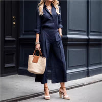 Noor | Damen Fließendes Set mit Hose – Fließendes Matching Set Elegant - Navy