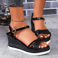 Dourena™ Plateau-Keilsandalen Mit Gekreuzten Riemen - Schwarz